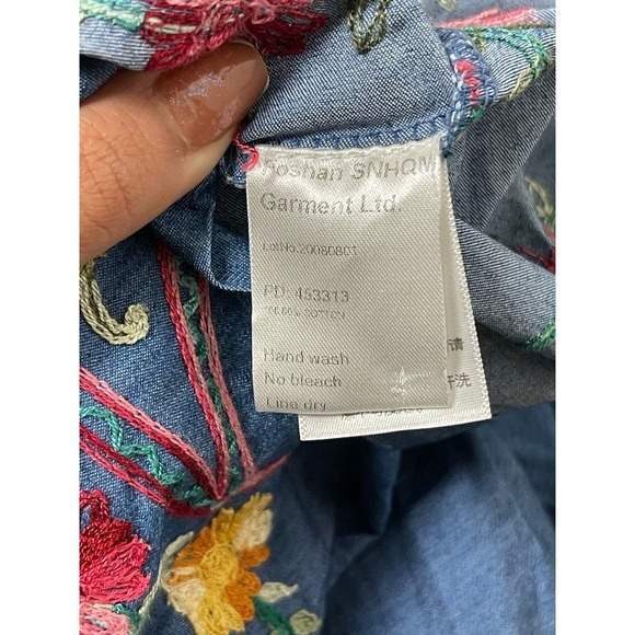 Demin Embroidered Elastic Waist and Straps Floral Indie Boho Dress Women's M/L - Picture 9 of 12